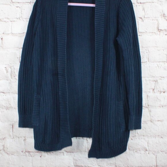 LL Bean Womens Navy Blue Open Front Ribbed Cardigan Sweater Size M Shaker Stitch - Picture 3 of 9